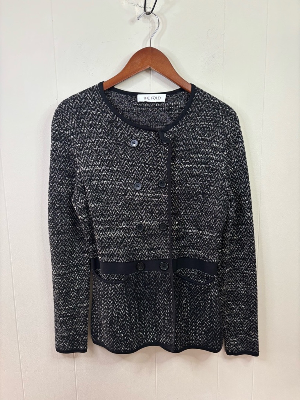 The Fold Herringbone Button Jacket blazer grey and black size SM